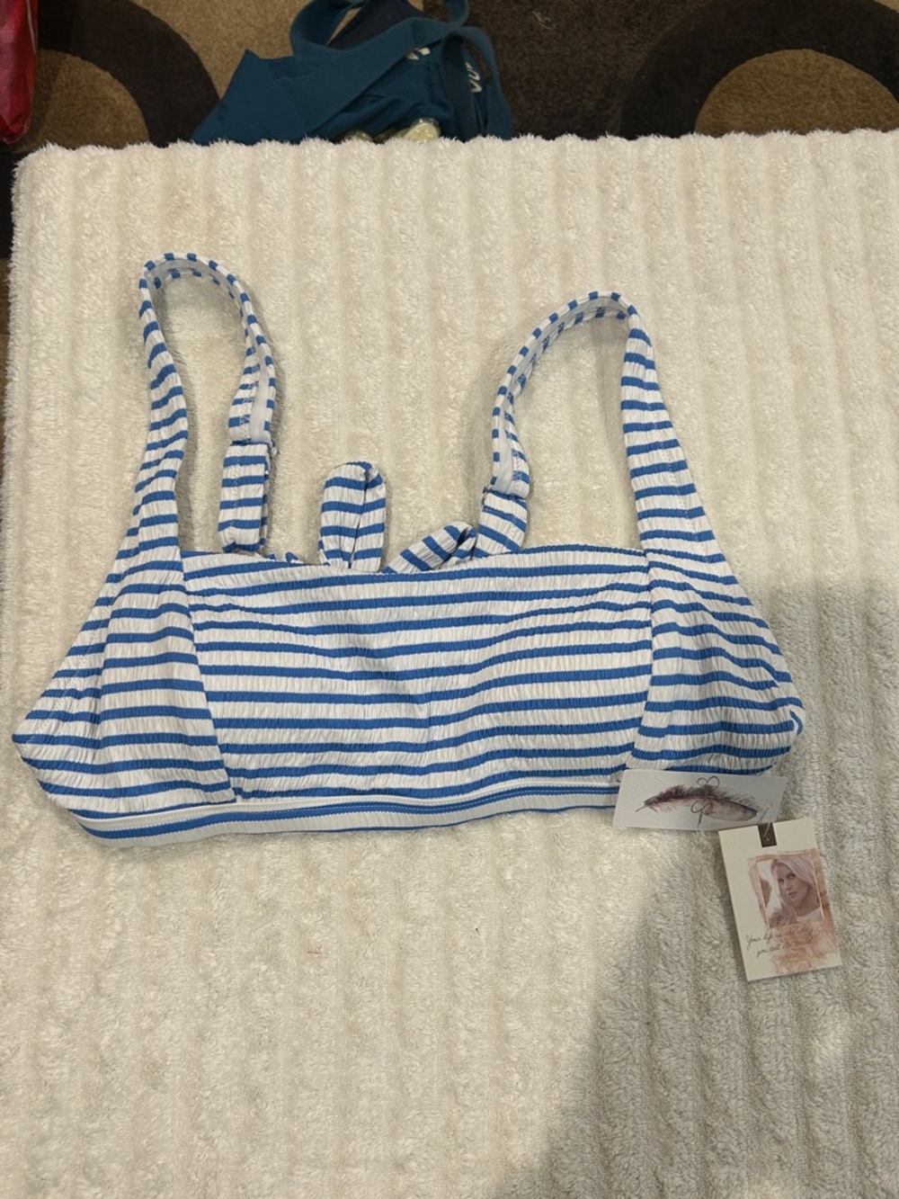 Jessica Simpson Blue and White Striped Bralette Swim Top NWT